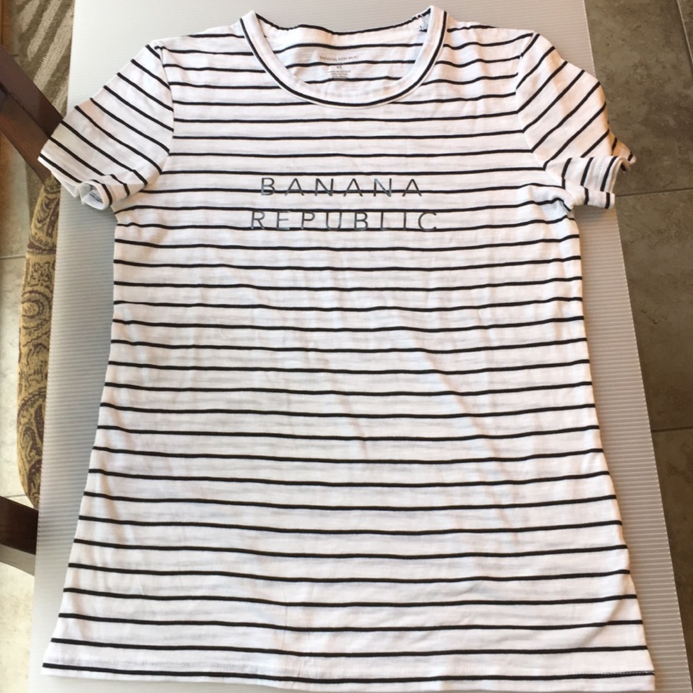 Banana Republic Black Striped White T-Shirt